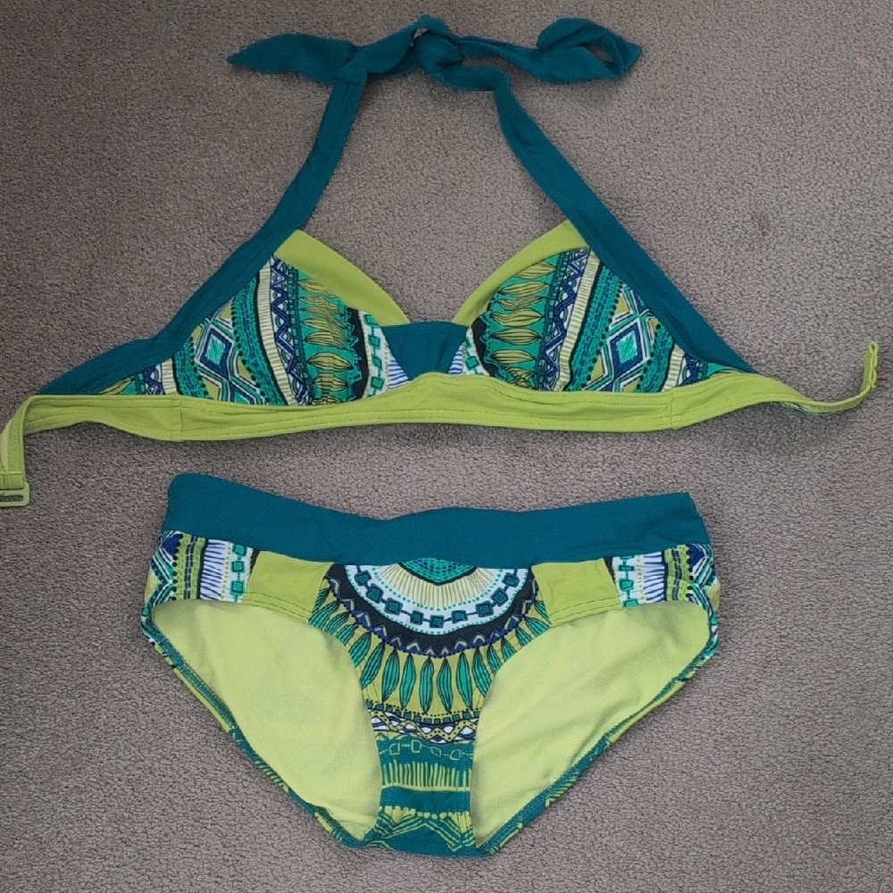 Prana Blue and Green Tribal Bikini Swimwear
